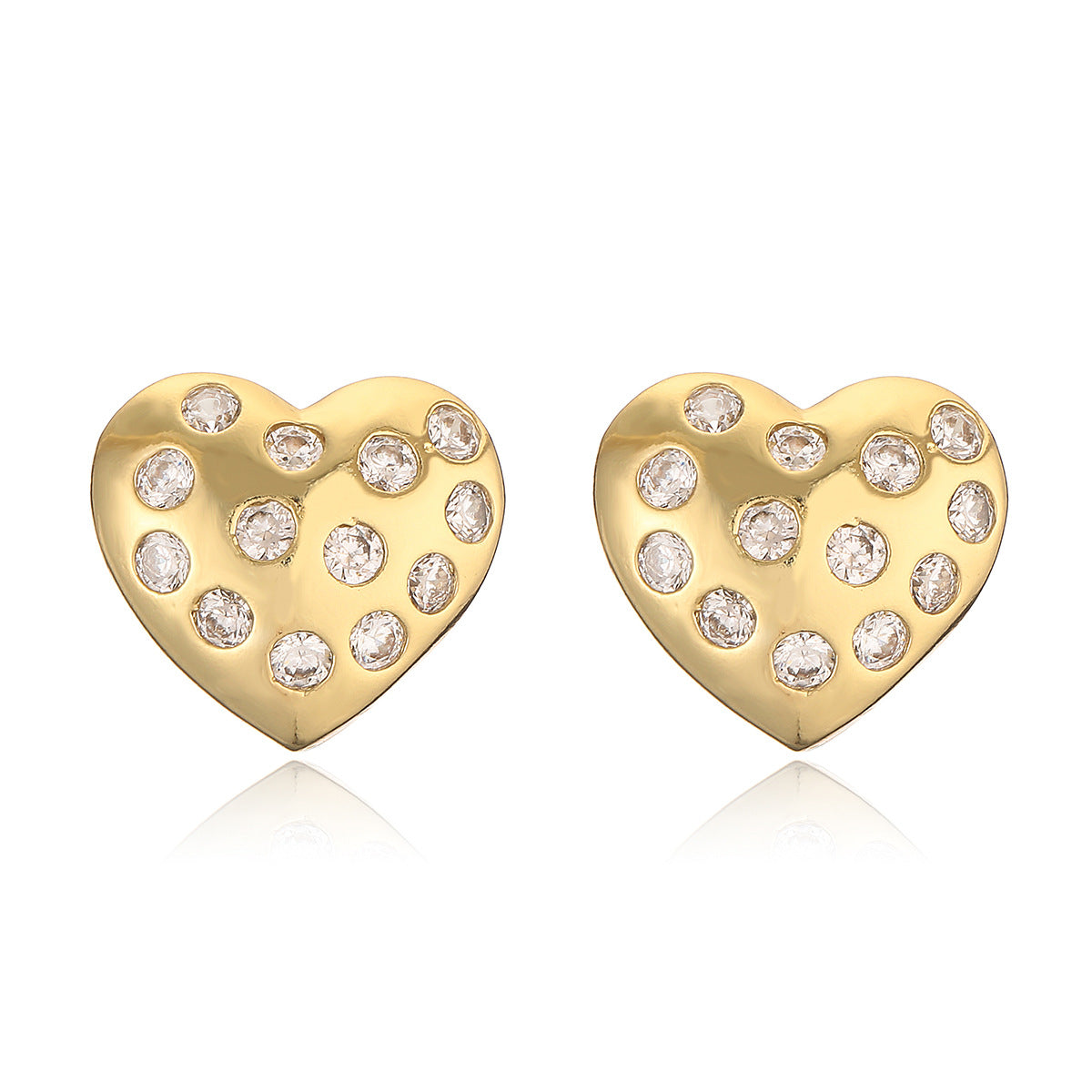Minimalist Heart-Shaped Copper Earrings with 18K Gold Plating and Cubic Zirconia Inlay for Women