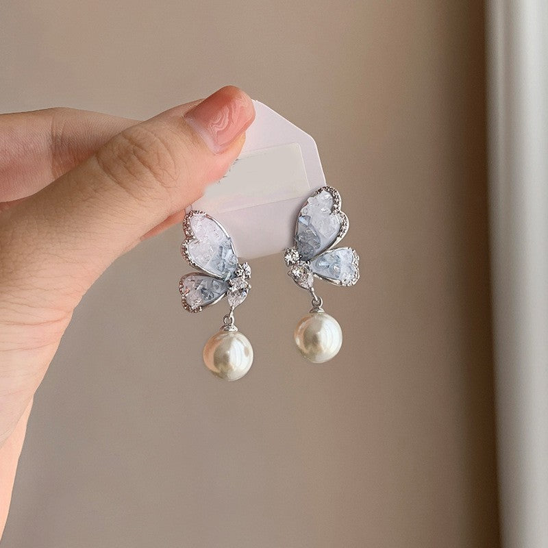 Pendientes de perlas geométricos para mujer con detalles de circonitas, postes de acero galvanizado, estilo retro lujoso y elegante para otoño e invierno