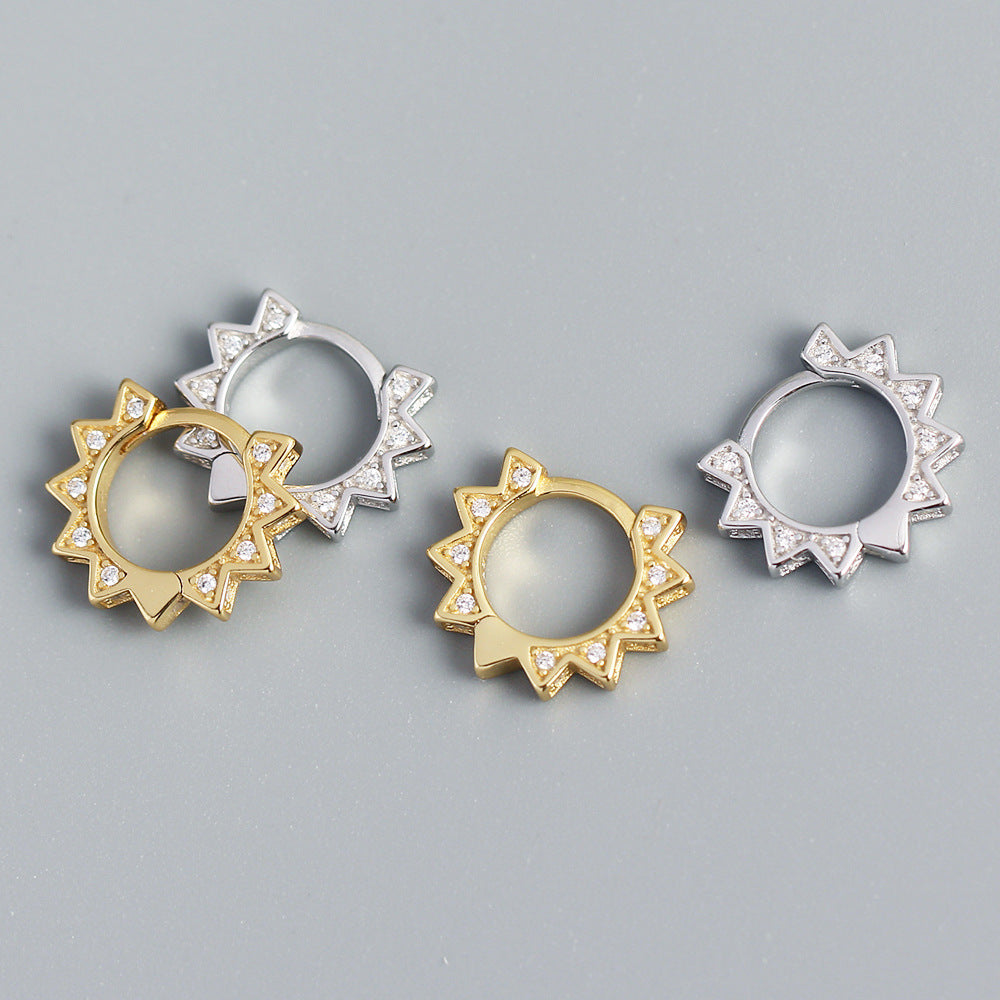 Orecchini a Cerchio Punk in Argento Sterling S925 a Forma di Ingranaggio Geometrico con Strass Intarsiati da Donna