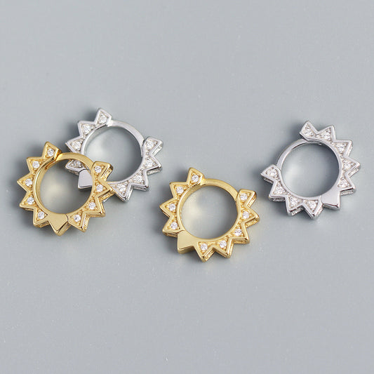 Pendientes de Aro de Plata de Ley 925 con Forma de Engranaje Geométrico Estilo Punk con Incrustaciones de Pedrería para Mujer