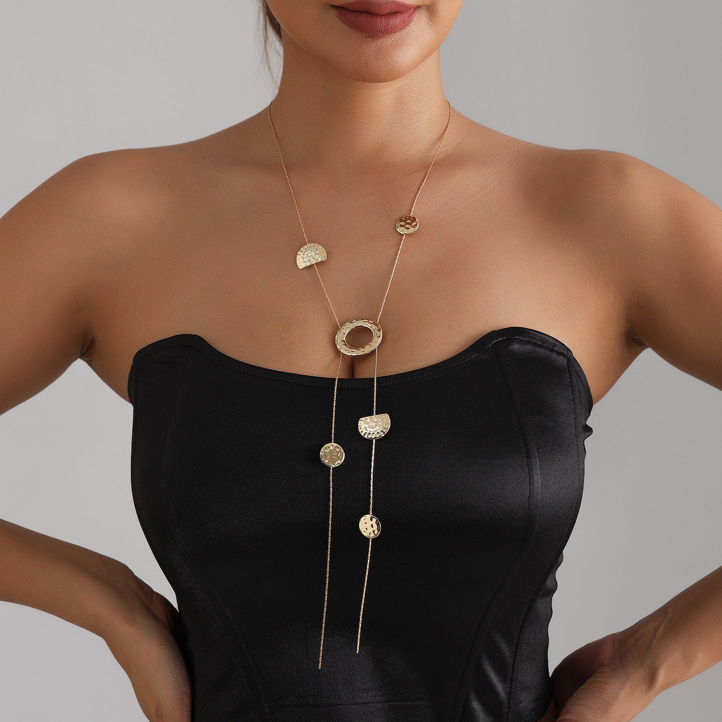 Vintage Geometric Round Plated Alloy Long Pendant Necklace for Women