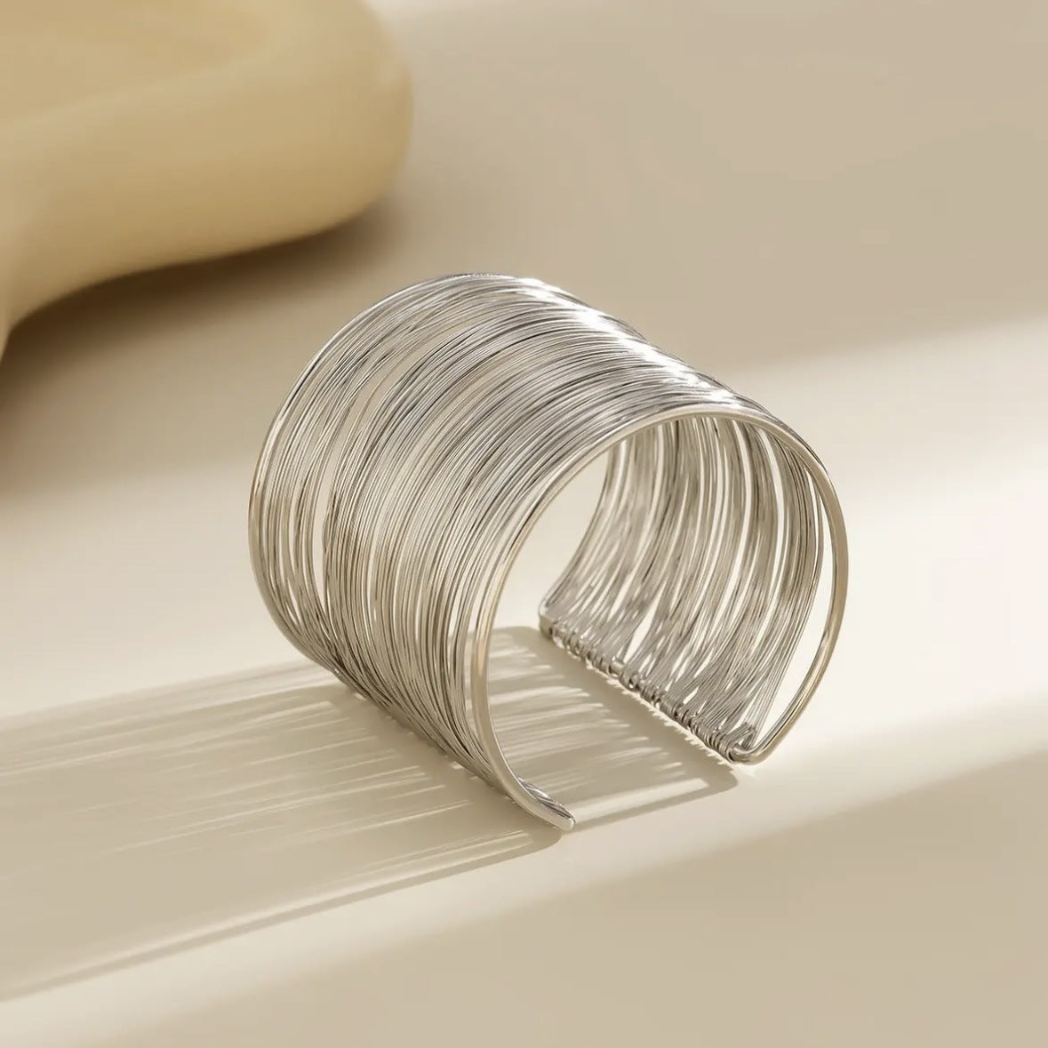 Bracciale e anello aperti in lega placcata con linea geometrica ovale, stile Sweet Cool Minimalista