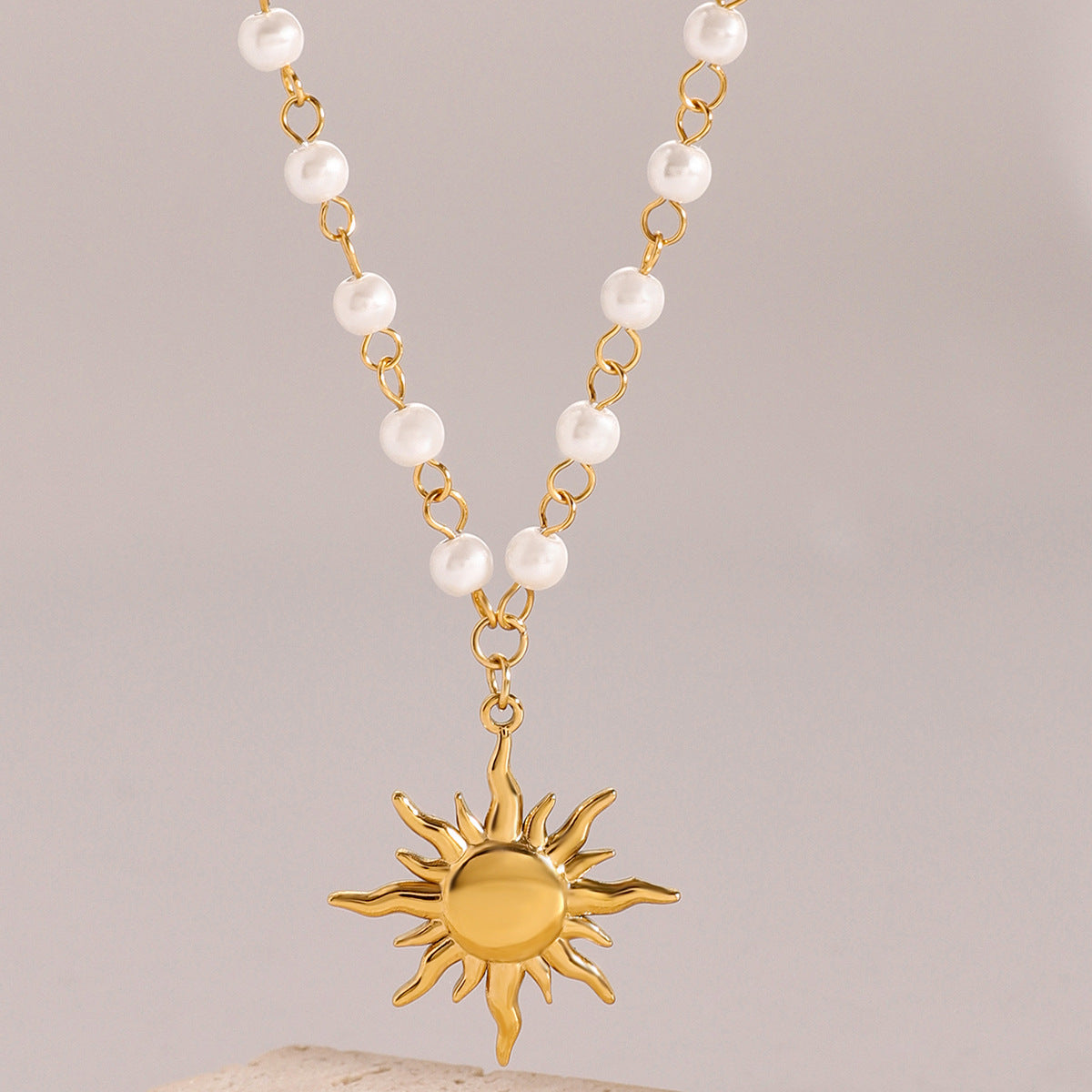 Elegant Stainless Steel Pearl Necklace Geometric Titanium Steel Pendant Plated Chain for Women