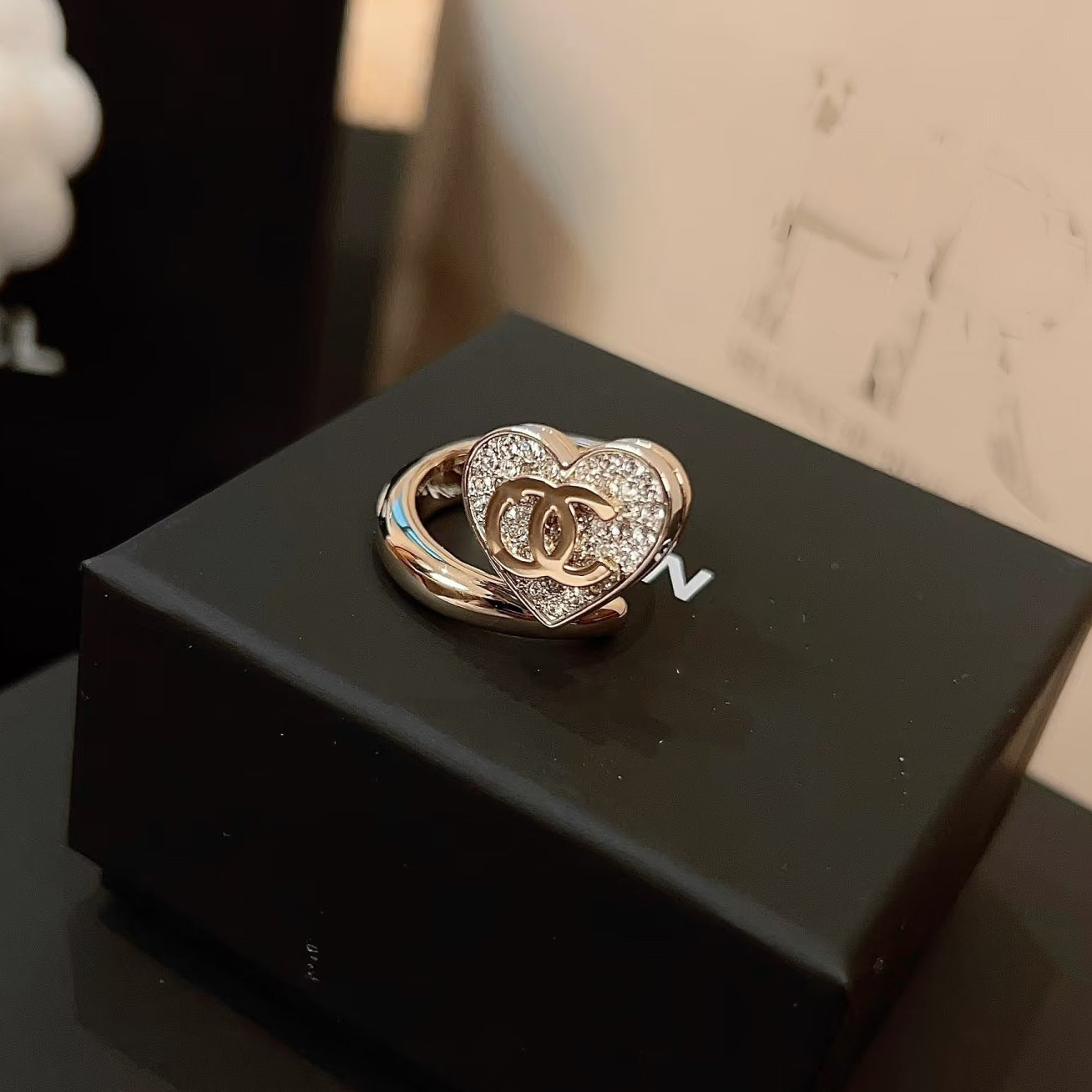 Gold Plated Brass Heart Letter Ring with Full Rhinestones for Women
