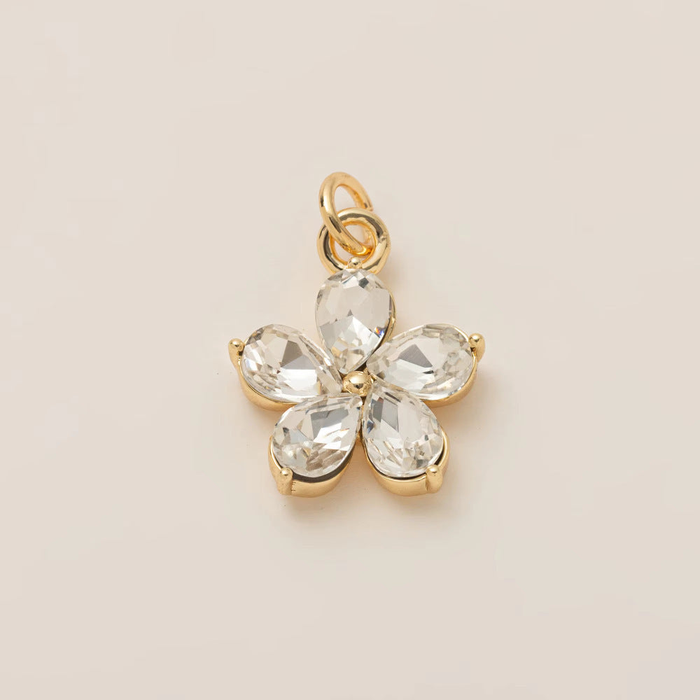 Vintage Minimalist Heart Shape Brass Pendant with Pearl and Rhinestone Inlay 18K Gold Plated Charm Bar