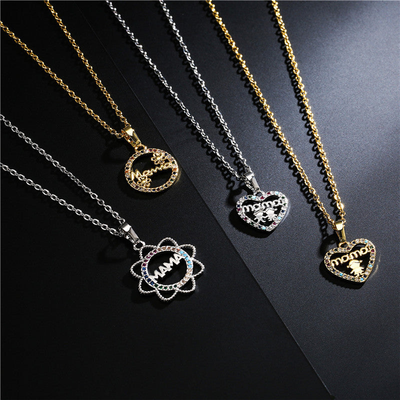 Heart Geometric Brass Pendant Necklace Cable Chain for Women