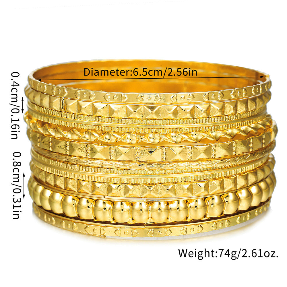 Bohemian Vintage Geometric Heart Round Plated Iron Bracelet Set