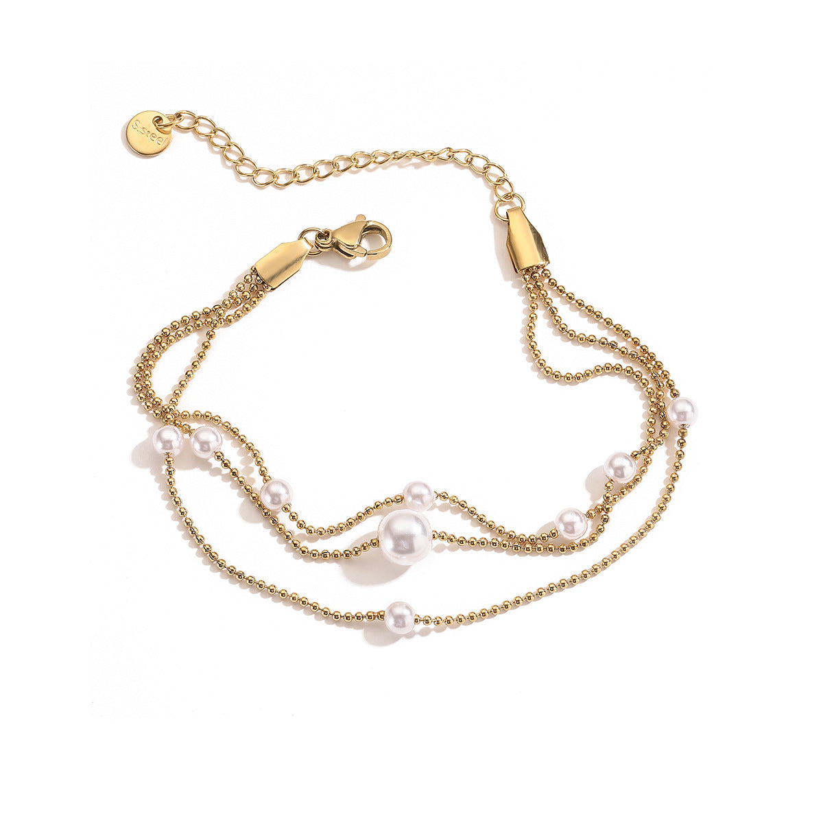 Minimalist Elegant 18K Gold Plated Stainless Steel Pearl Beaded Bracelet for Women Geometric Irregular Design