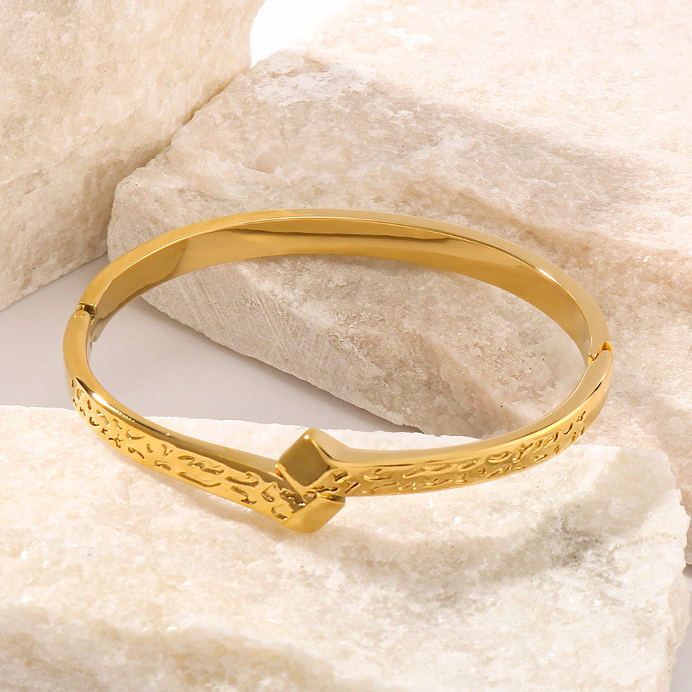 Geometric Rock Texture Stainless Steel Bracelet with Titanium Steel Lock Clasp for Women