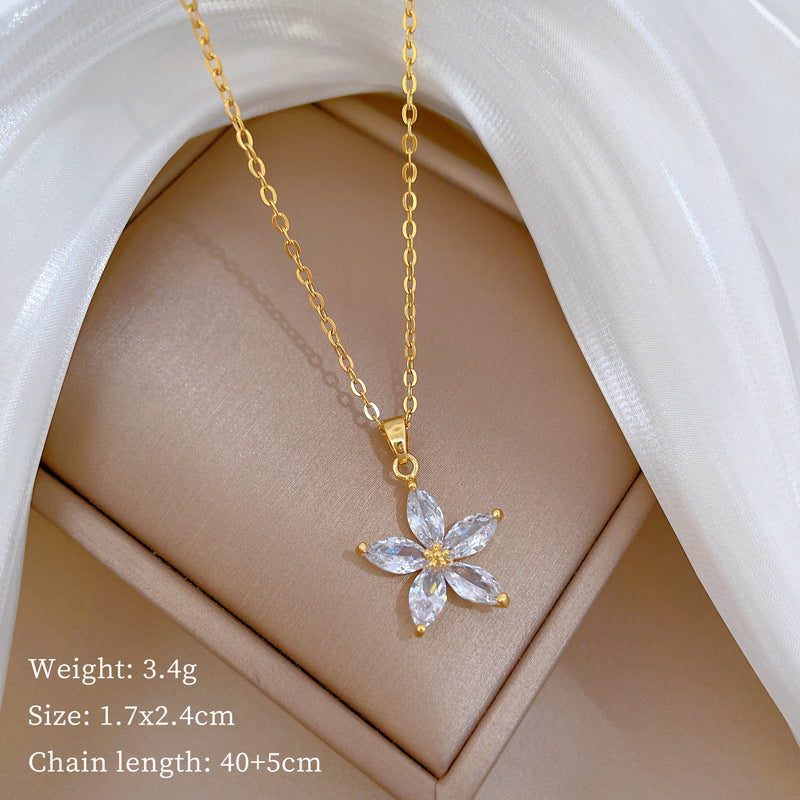 Geometric Minimalist Titanium Steel Necklace with Copper Pendant Plated in Real Gold Irregular Chain