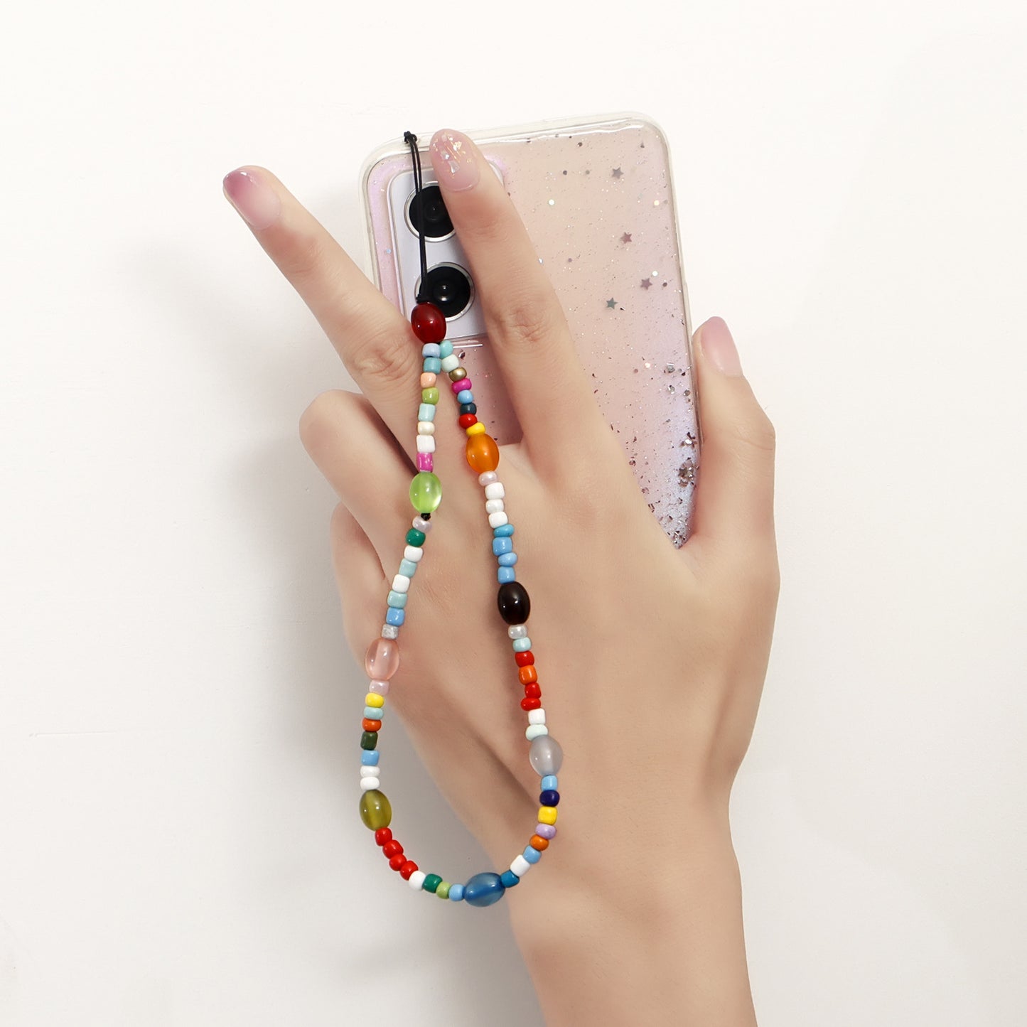 Sweet Oval Alloy Beaded Phone Chain Plated Multi-Color Seed Beads