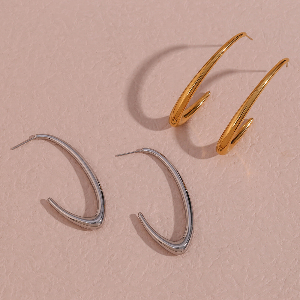 Minimalist Geometric Stainless Steel Hoop Earrings with Plated Finish for Women