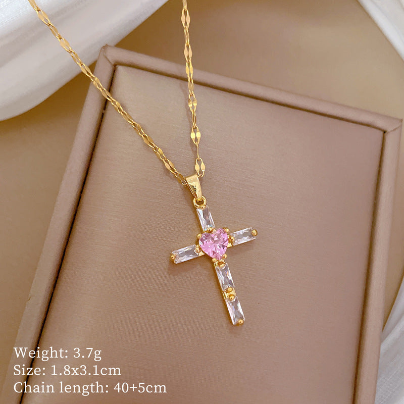 Collana da donna minimalista con intarsio di strass, in acciaio al titanio, con design geometrico