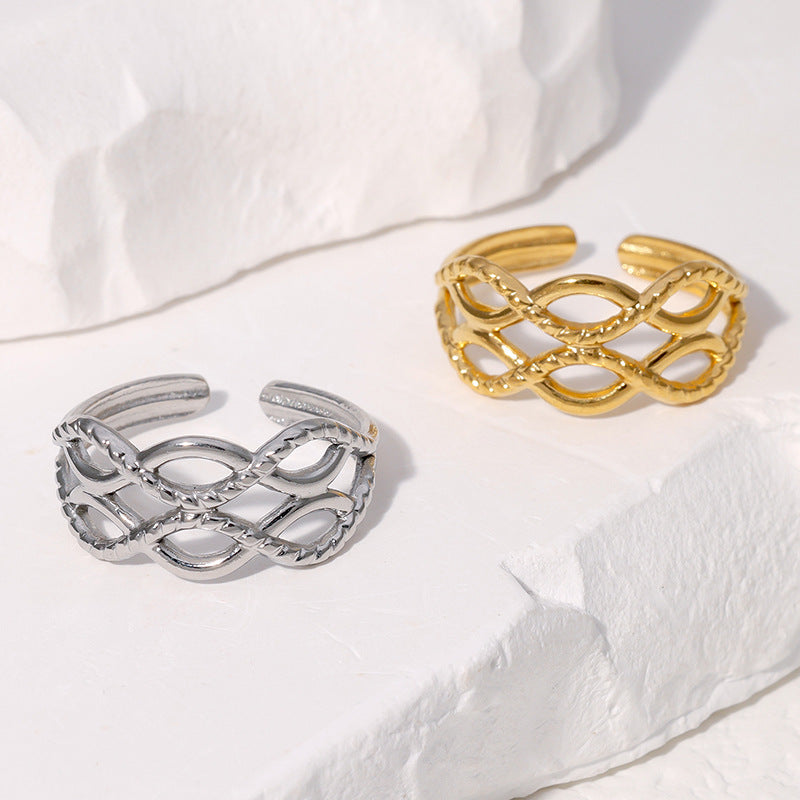 Geometric Plated Stainless Steel Open Ring for Women
