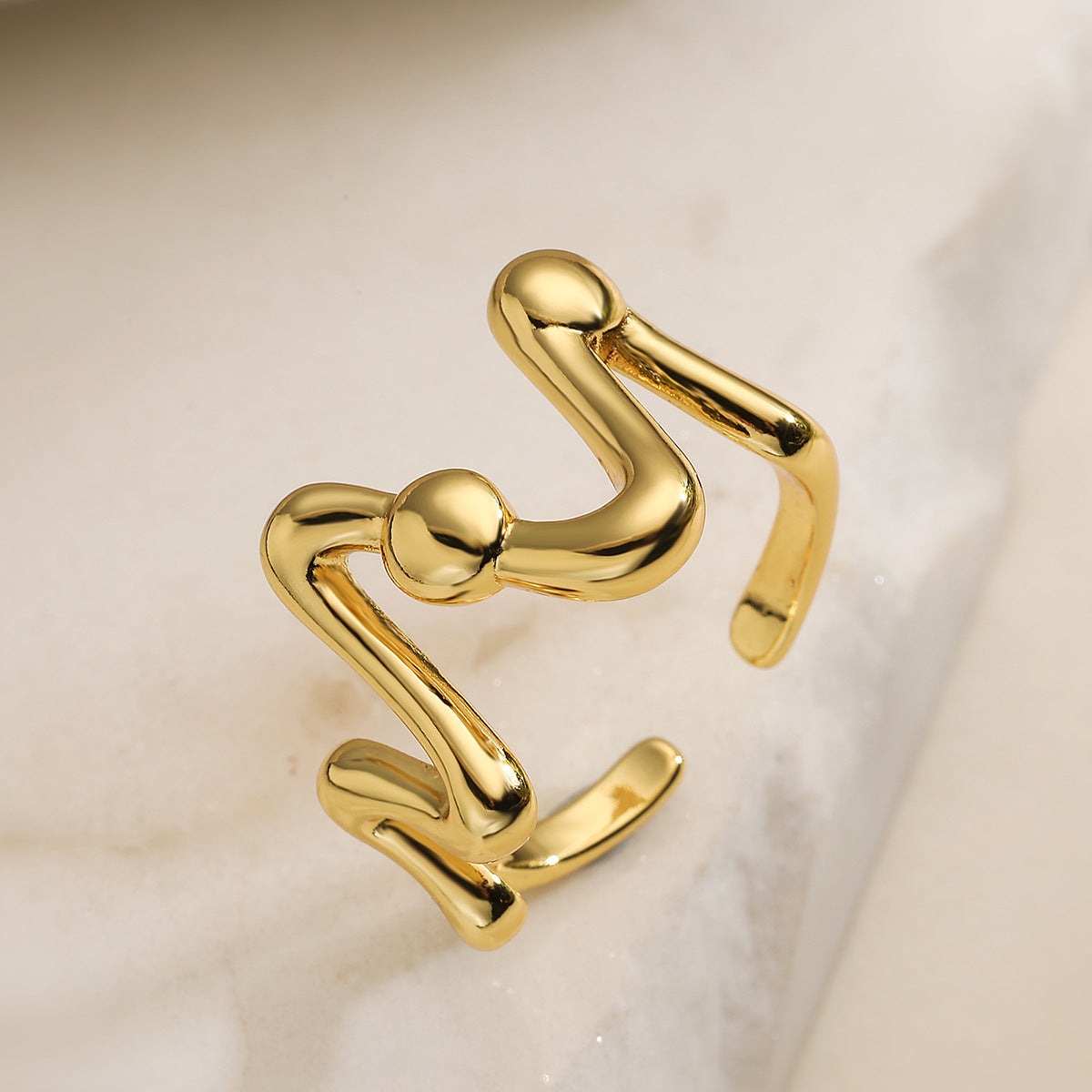 Minimalist 18K Gold Plated Geometric Brass Ring for Women