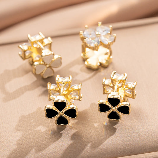 Minimalist Heart-Shaped Copper Earrings with 18K Gold Plating for Women — Elegant Double-Sided Clover Studs