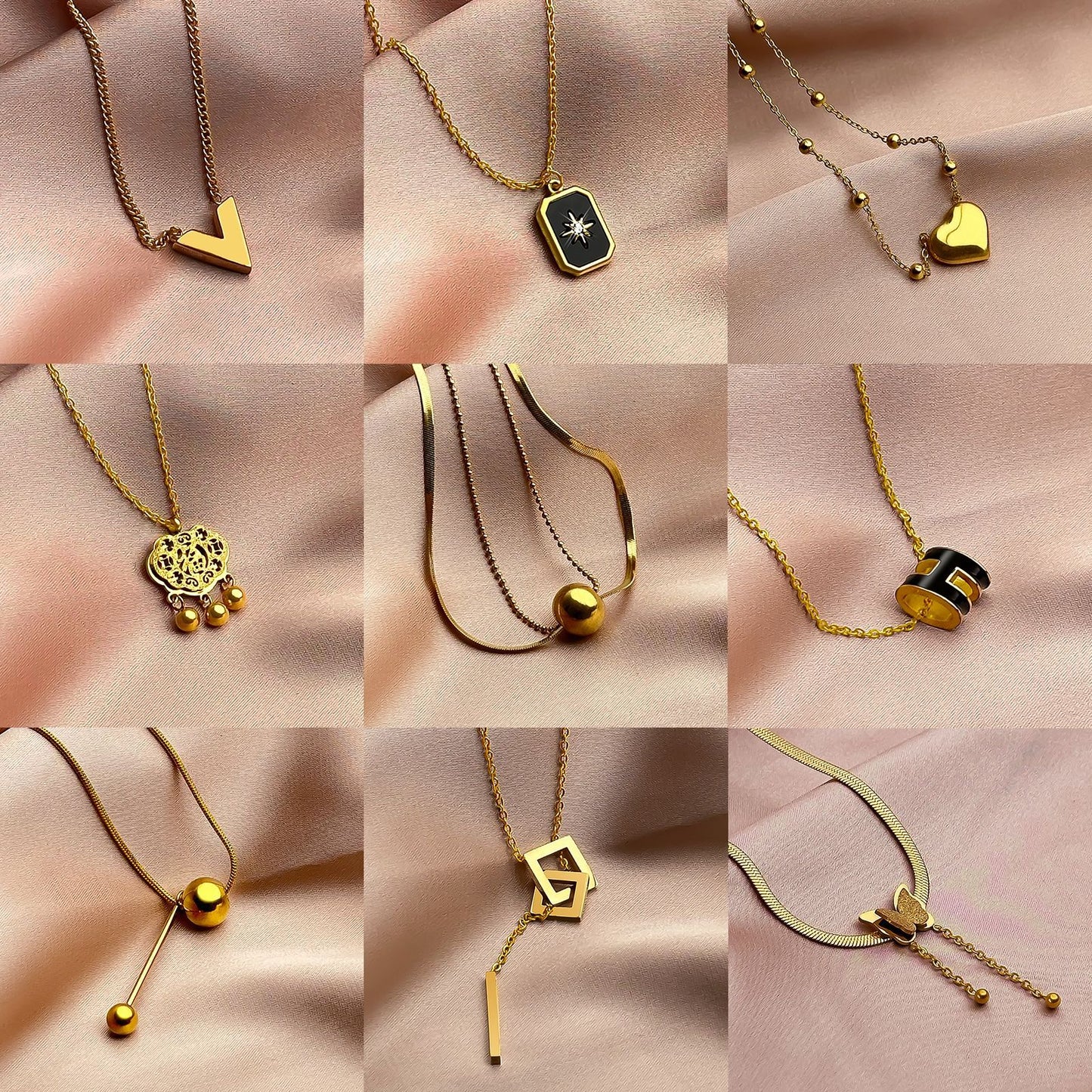 Geometric Titanium Steel Plated Pendant Necklace with Snake Chain for Women