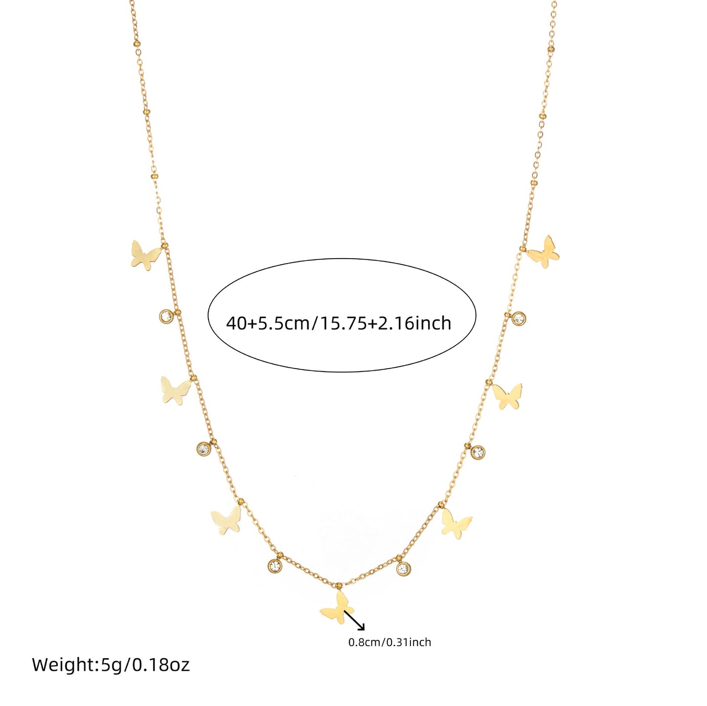 Minimalist Rhinestone Inlaid Star and Butterfly Stainless Steel Pendant Necklace for Women