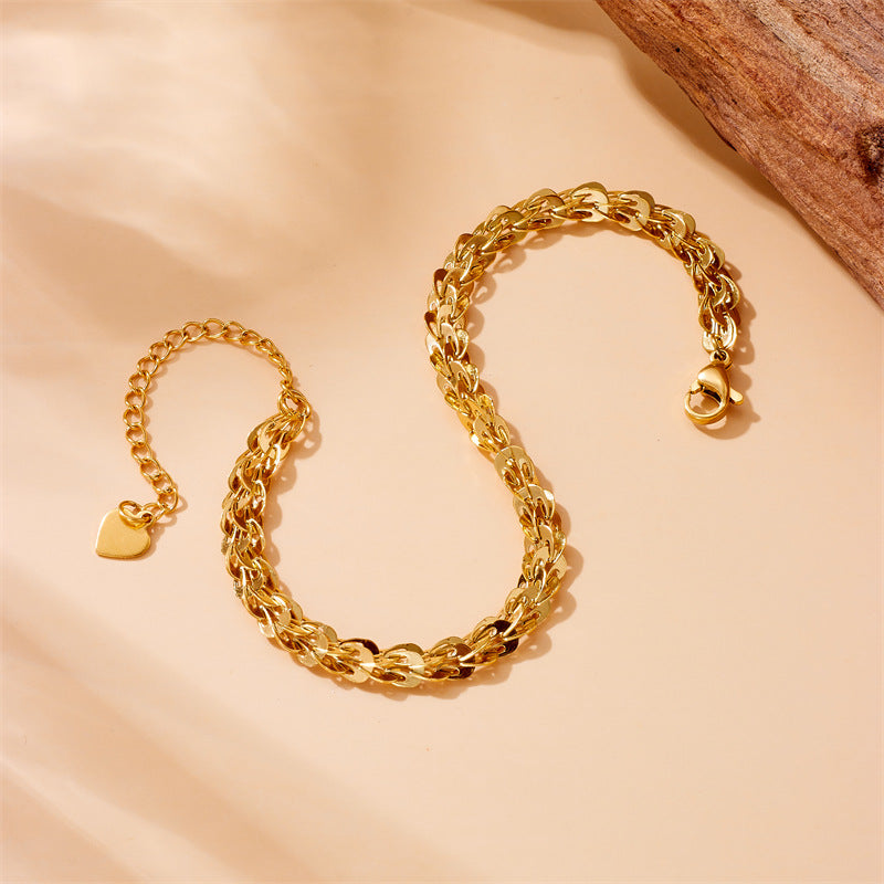 Bracciale a catena con coda di piuma in acciaio inossidabile placcato oro alla moda minimalista da donna