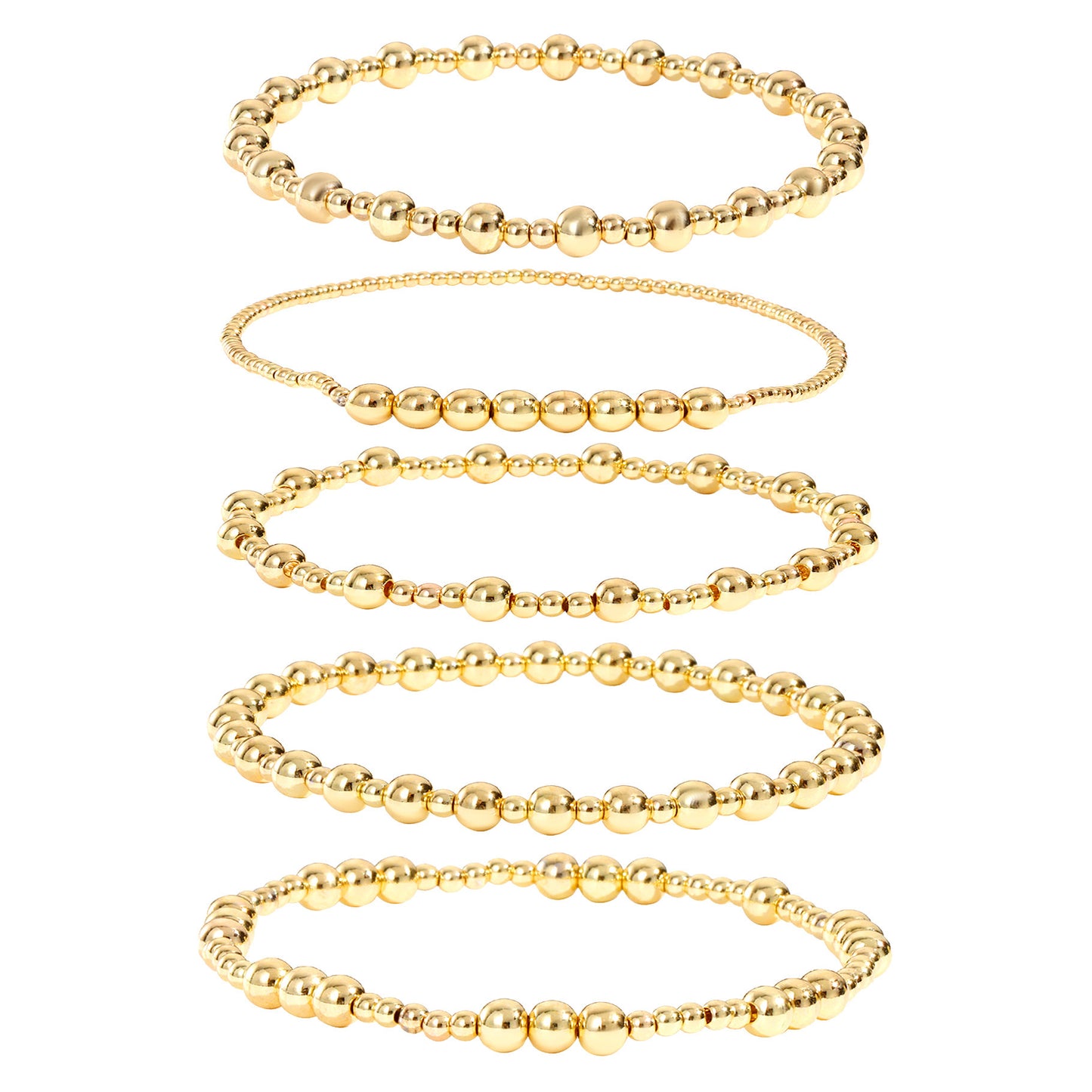 18K Gold Plated Round Brass Bead Stretch Bracelet