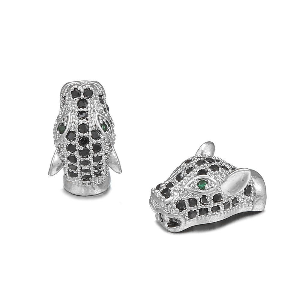 Creative Cartoon Leopard Head Micro-Paved Cubic Zirconia Brass Bead Charm