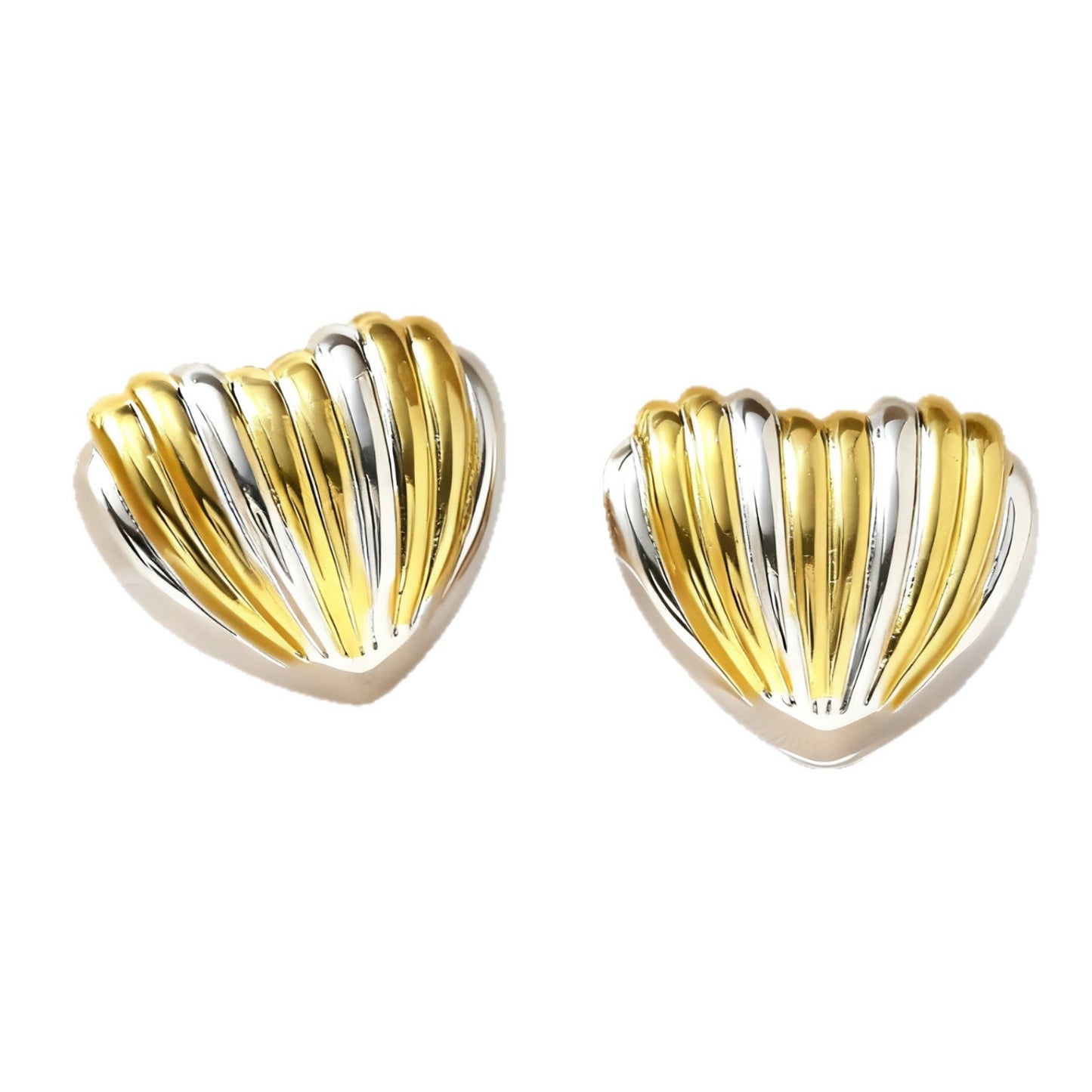 Sweet Striped Heart Plated Stainless Steel Earrings