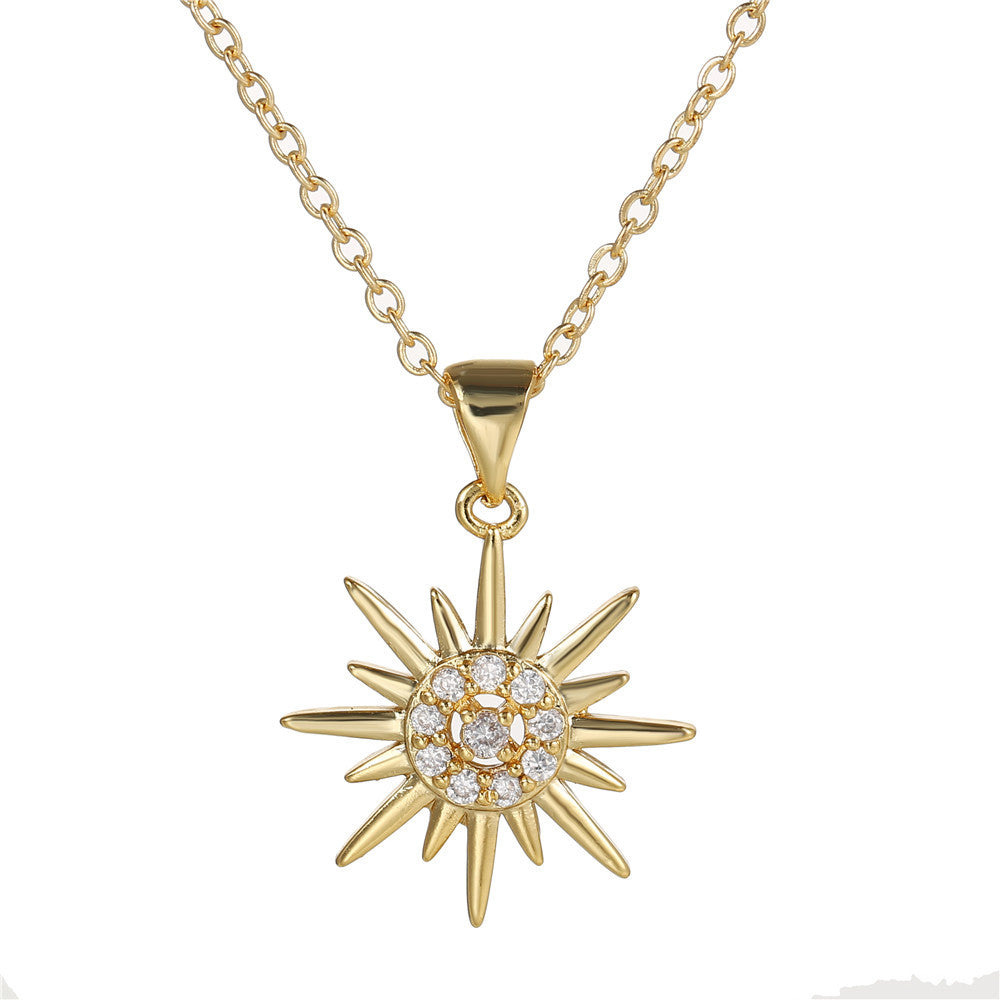Casual Geometric Moon Sun Floral Brass Glass Cubic Zirconia Necklace Ball Chain Unisex