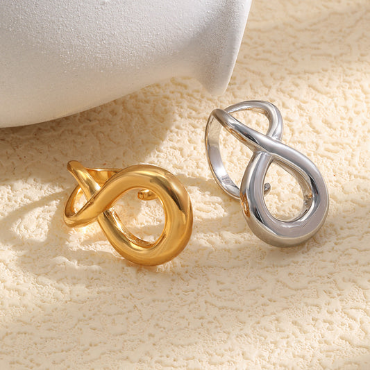 Anello aperto da donna minimalista a forma di otto in acciaio inossidabile placcato oro 18 carati