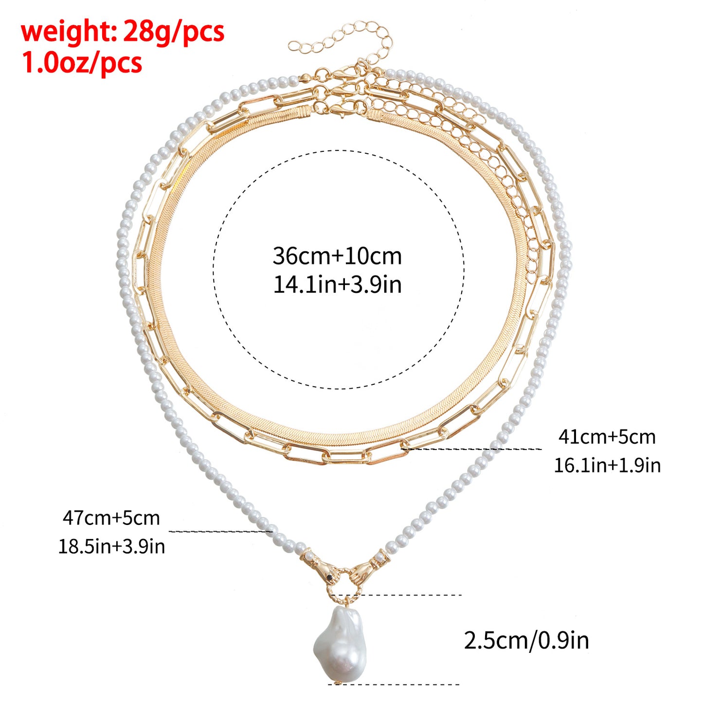 Collar de moda geométrico multicapa de aleación con perlas y acabado chapado para mujer