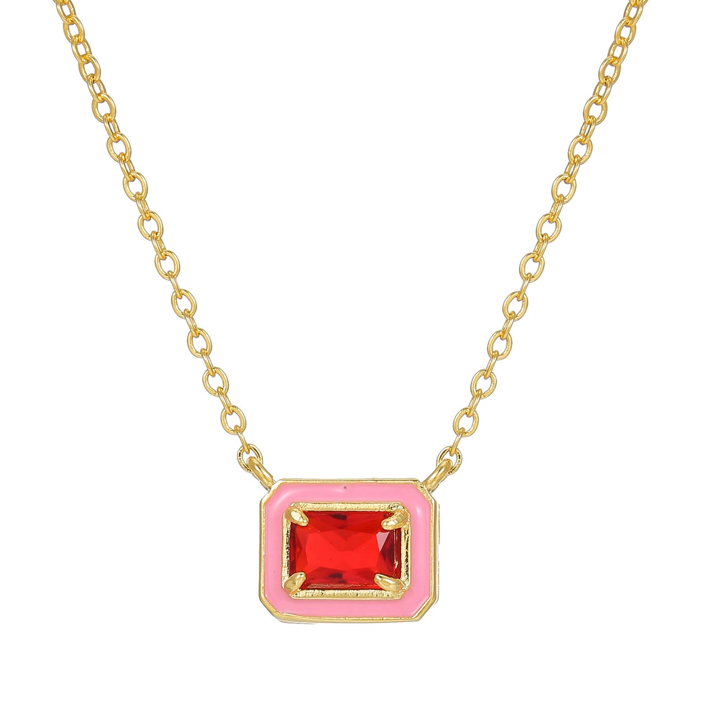 Macaron Candy Color Square Geometric Drip Oil Cubic Zirconia Pendant Gold Plated Brass Necklace for Women