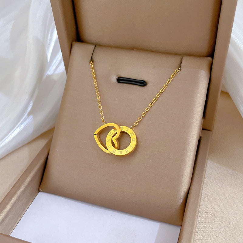 Collar minimalista chapado en acero de titanio con forma de corazón para mujer con colgante geométrico y delicada cadena de clavícula