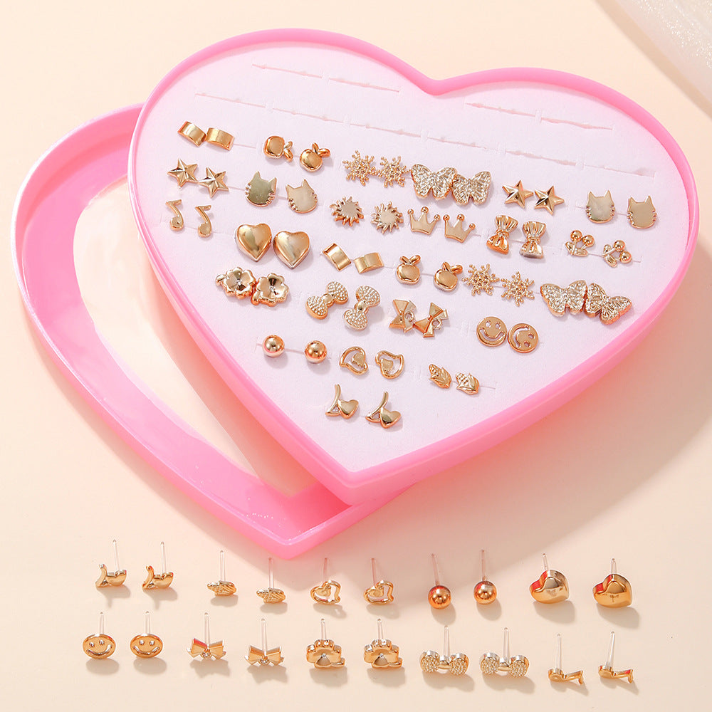 Sweet Geometric Resin Stud Earrings with Rhinestone and Pearl Inlay for Women