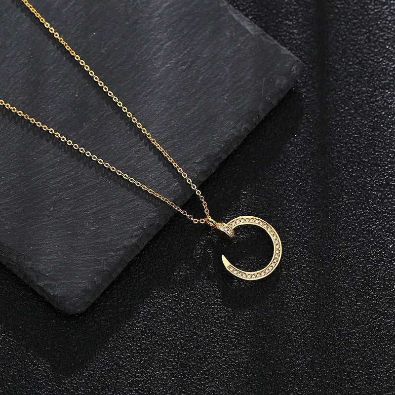 Collana Originale da Donna con Catena a Serpente in Acciaio al Titanio Geometrico e Intarsi in Strass