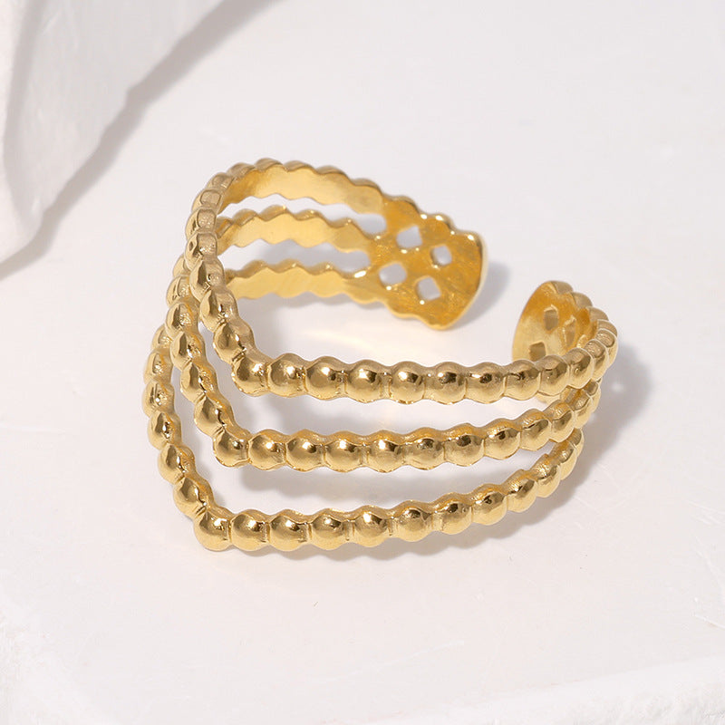 Anillo de acero inoxidable de extremo abierto geométrico para mujer con acabado chapado estilo minimalista de Instagram para dedo índice