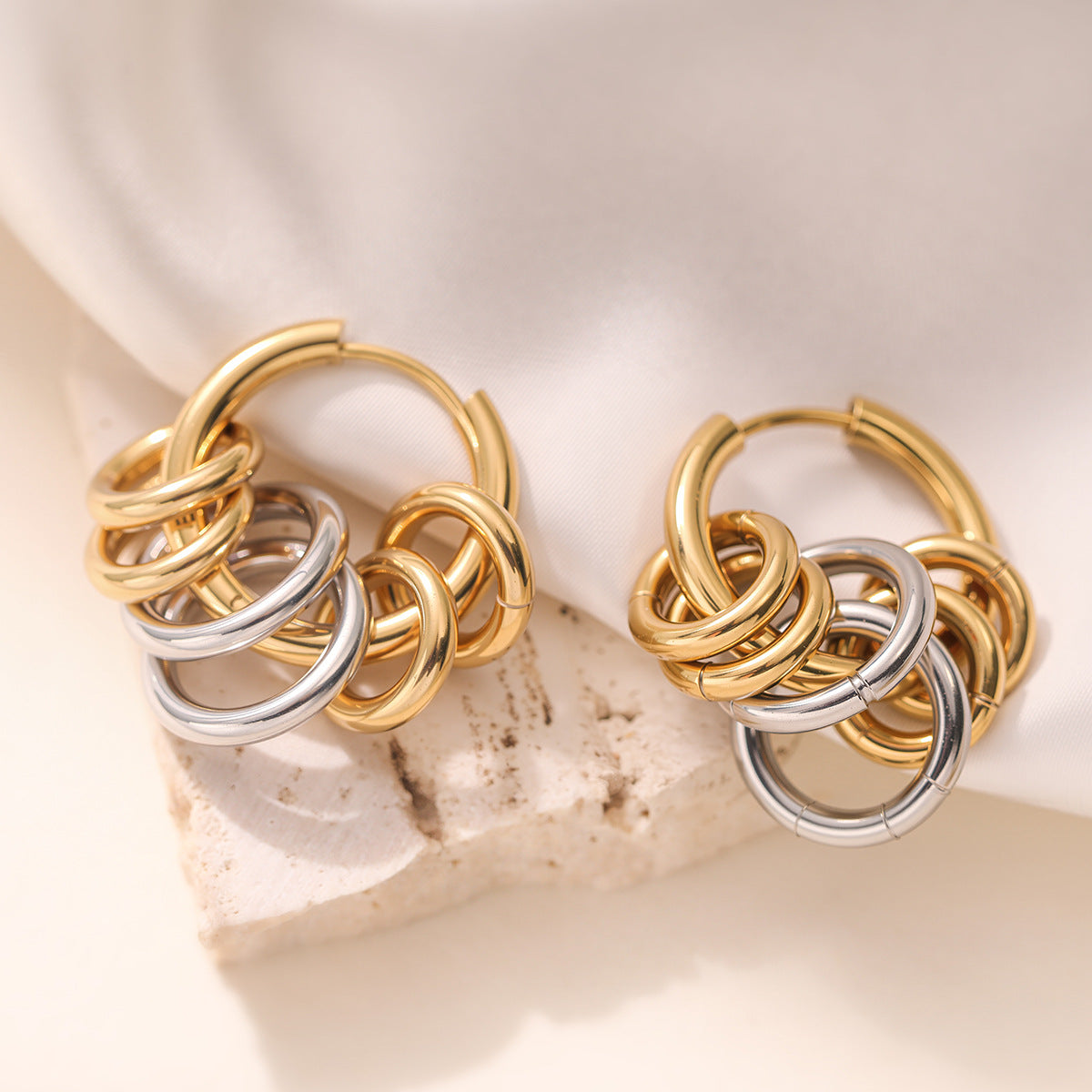 Minimalist 18K Gold Plated Stainless Steel Round Geometric Earrings for Women