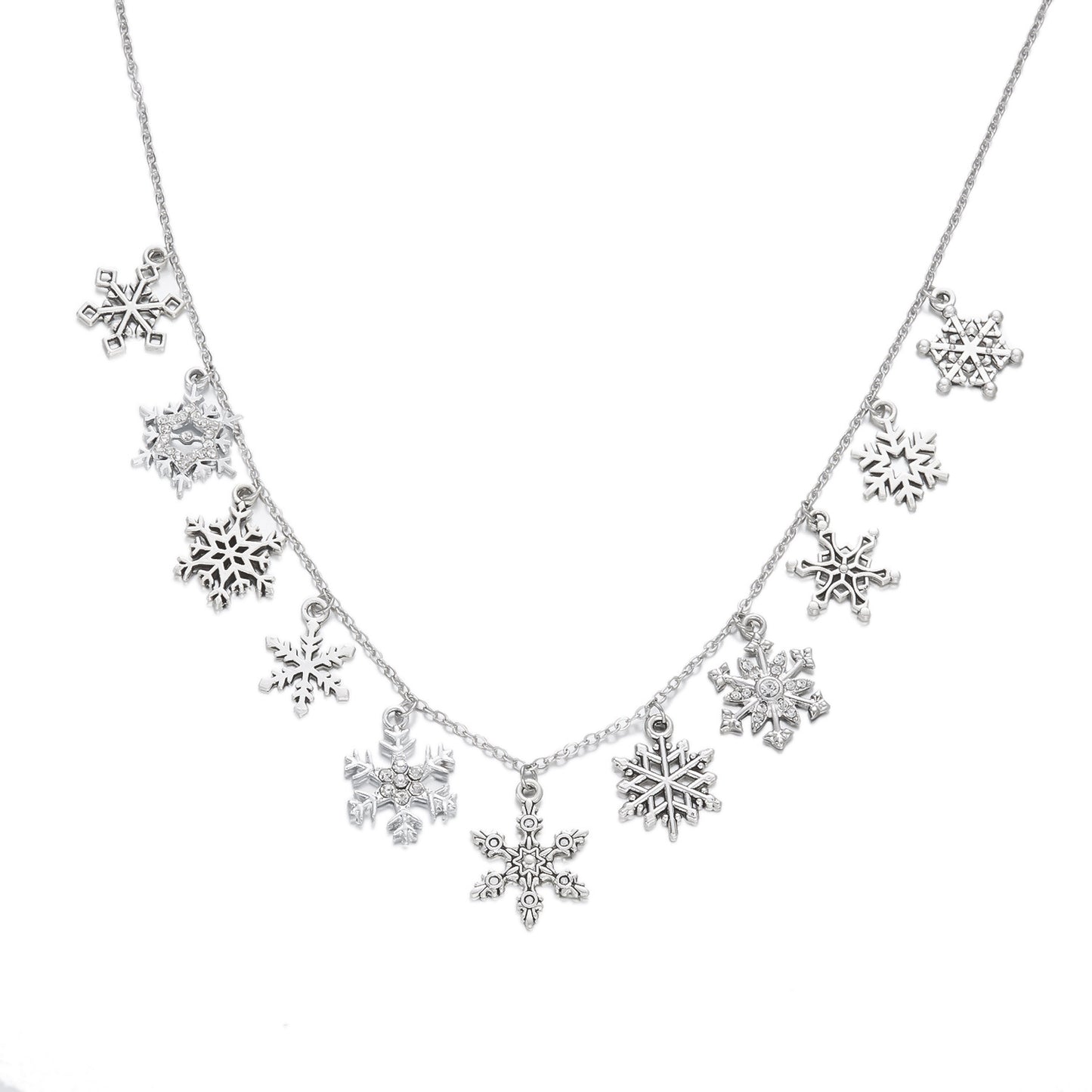 Set Collana e Bracciale da Donna Albero di Natale Fiocco di Neve Renna Campana Ciondolo Moda, Lega Placcata con Strass