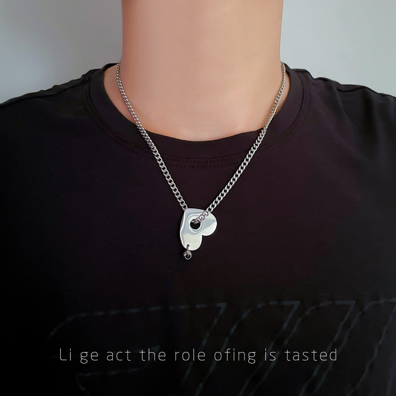 Collana Punk Minimalista Dolce Cuore Geometrico in Acciaio Inossidabile con Catena Irregolare