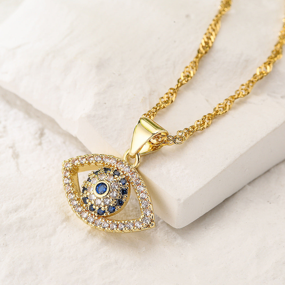 Geometric Evil Eye Pendant Necklace for Women Made of Brass with 18K Gold Plating Luxe Clavicle Chain