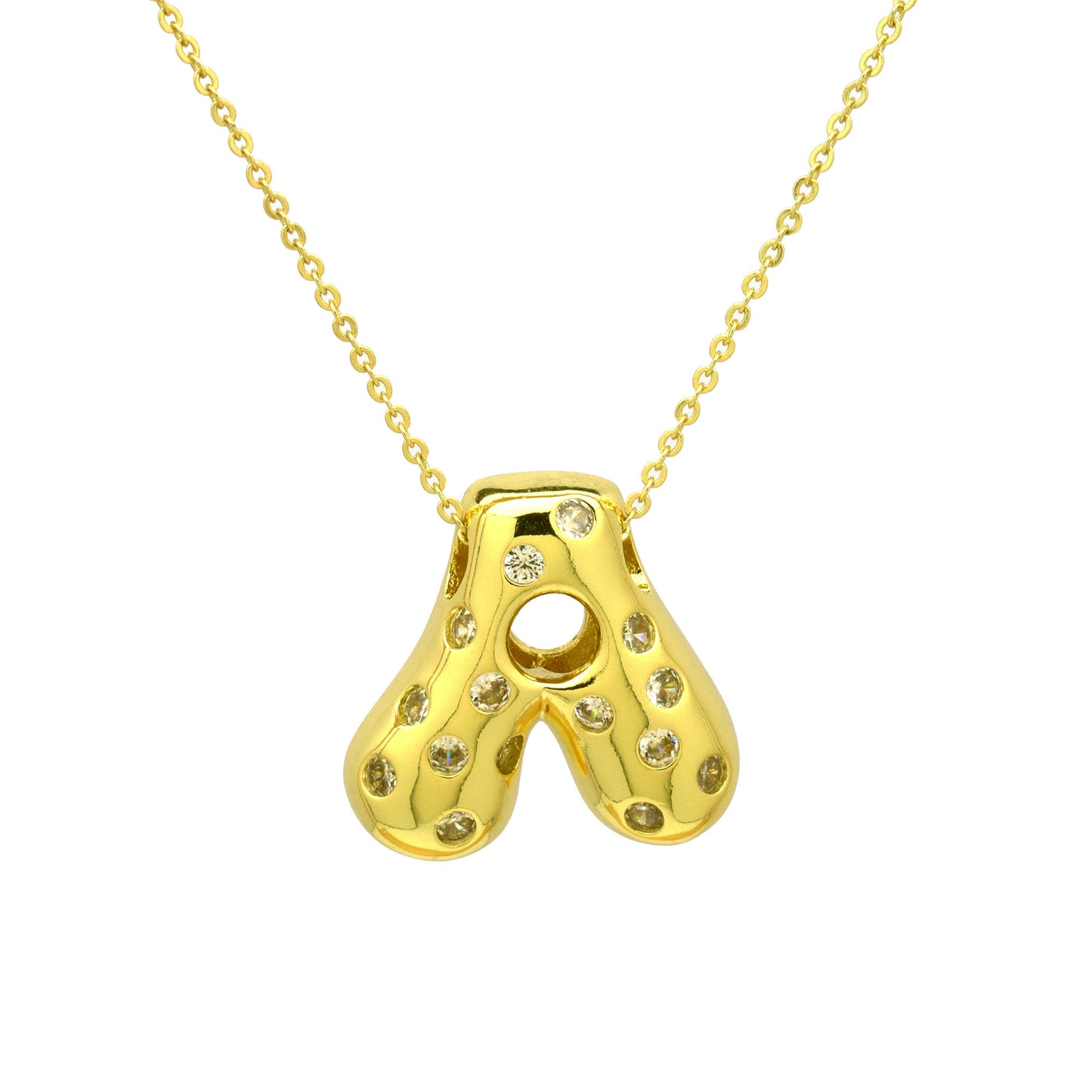 Sweet Plated Brass Letter Pendant Necklace with Cubic Zirconia Inlay for Women