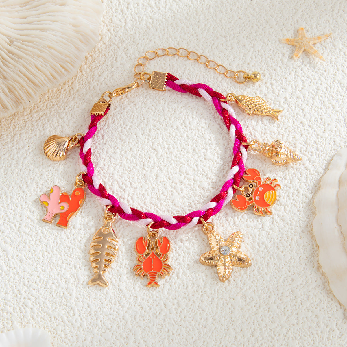 Bracciale pendente minimalista con stella e granchio per donna in lega con finitura galvanica tema oceano gioielli a mano