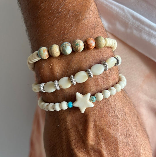 Bohemian Geometric Star Turquoise and Shell Bracelet for Unisex