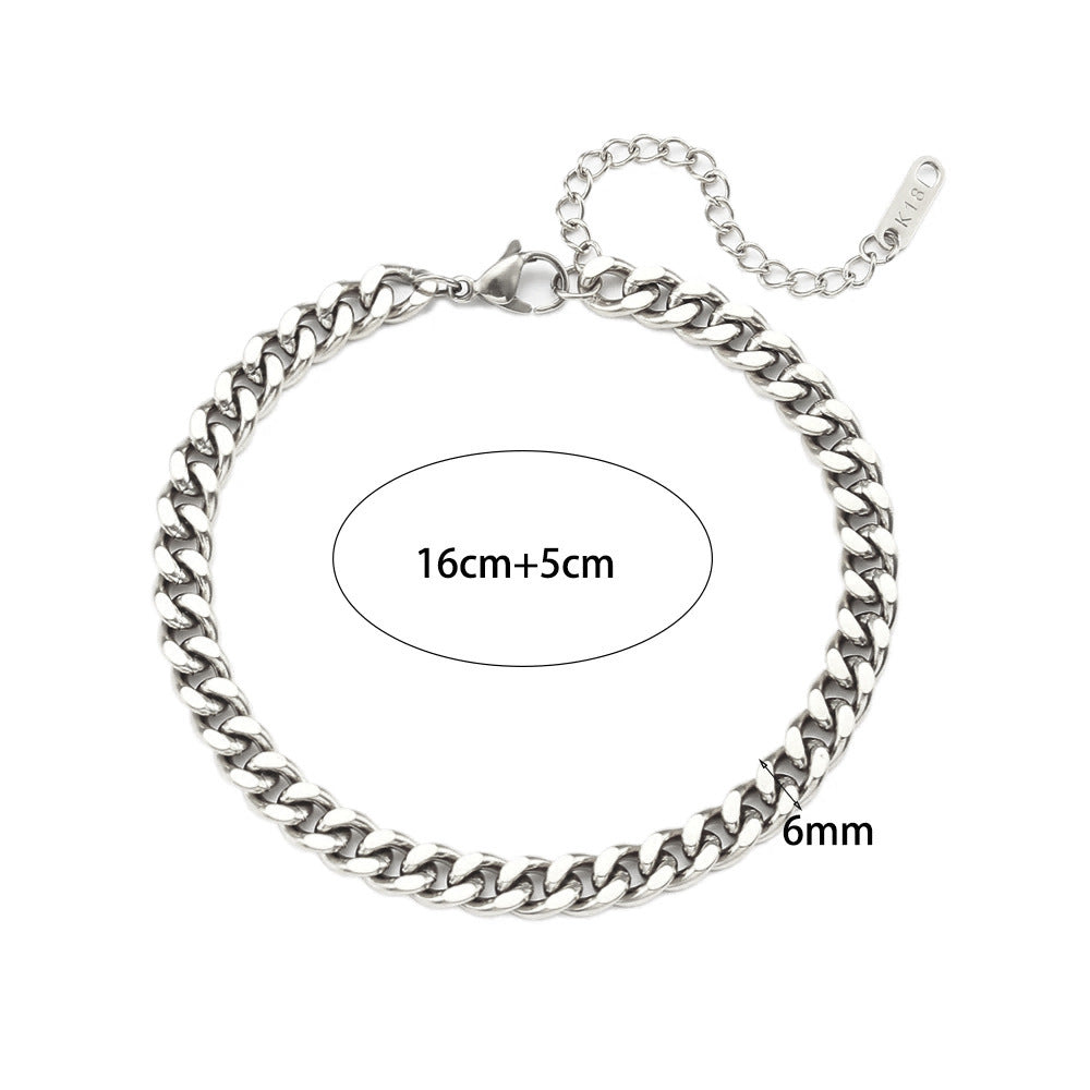 Fashion Geometric Stainless Steel 18K Gold Plated Line Pattern Chain Bracelet for Women