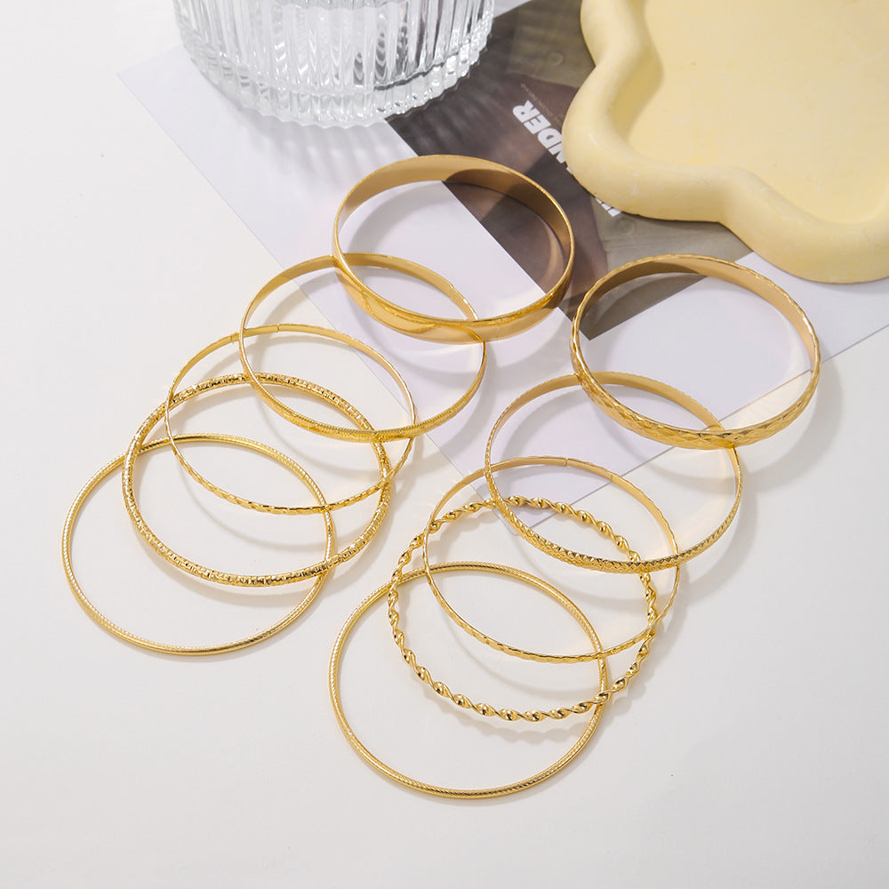 Bohemian Geometric Round Plated Alloy Bangle Set