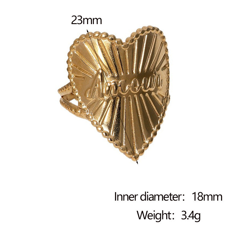 Minimalist Heart Letter Stainless Steel Plated Adjustable Ring for Women