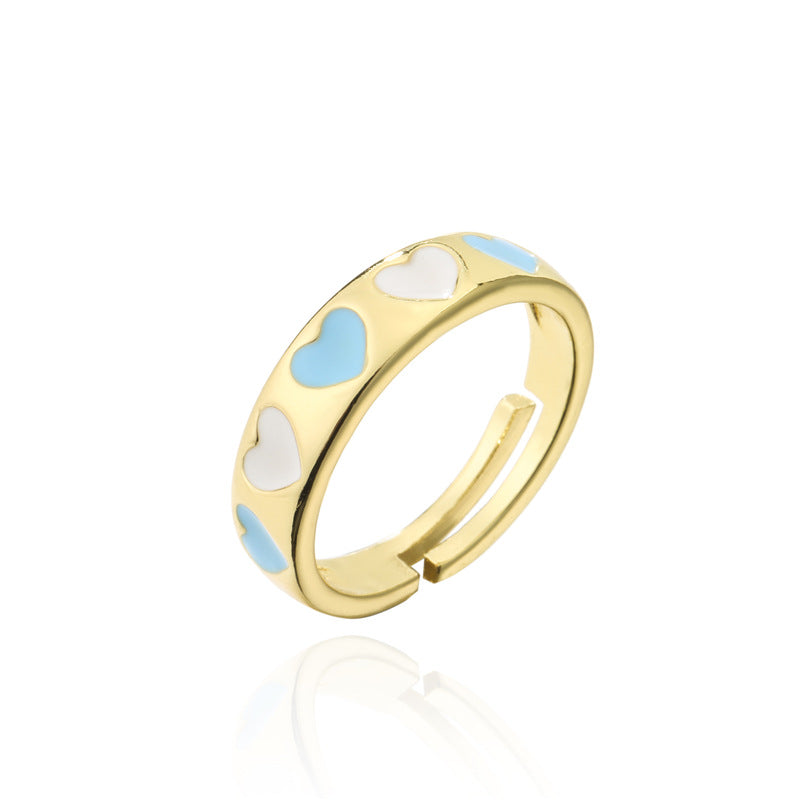 Mixed Color Drip Oil Heart Shaped Brass Ring for Women
