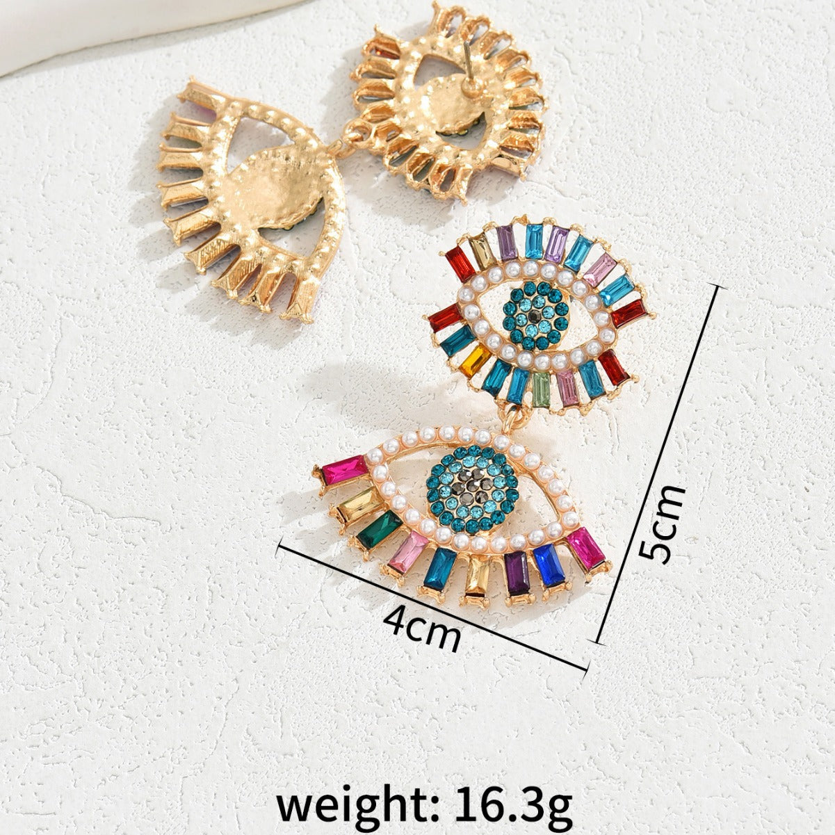 Orecchini a perno geometrici retrò minimalisti con strass da donna con design a occhio d'angelo in lega