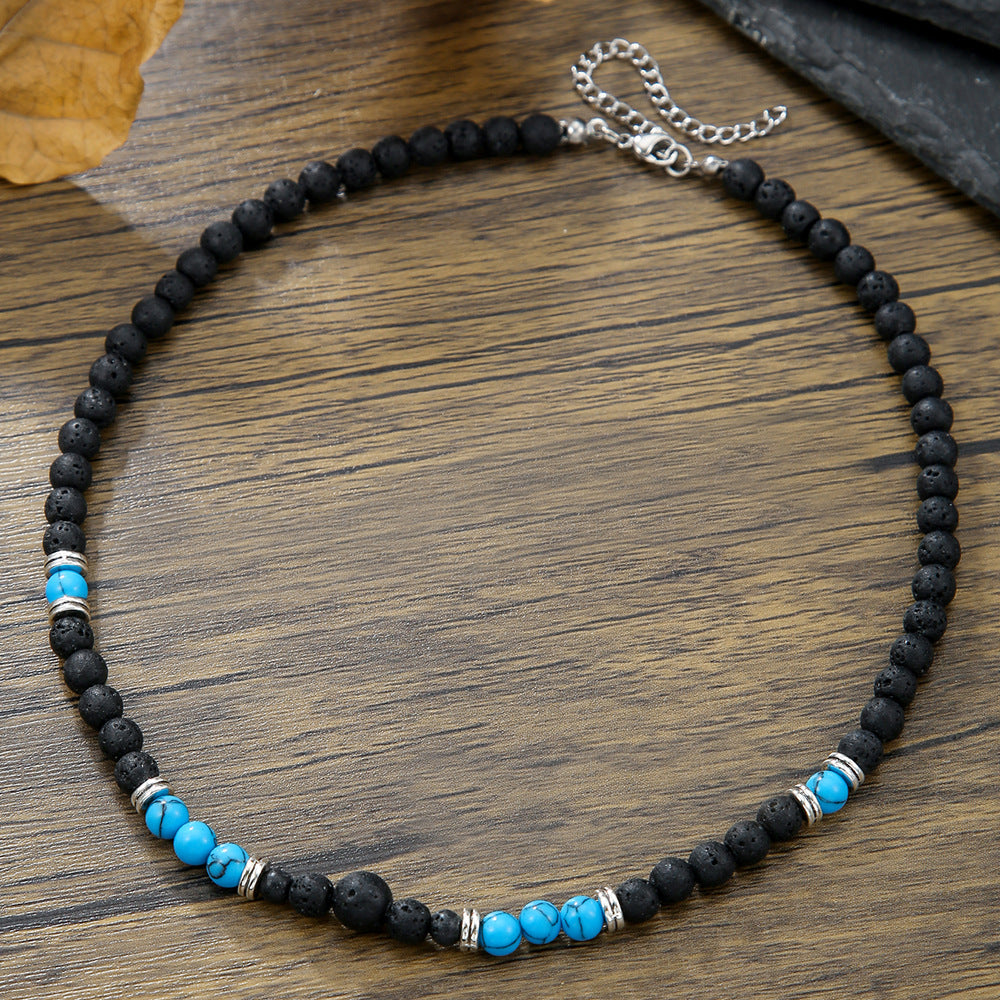 Gothic Geometric Round Wood Necklace with Acrylic Pendant Beaded Irregular Chain Unisex