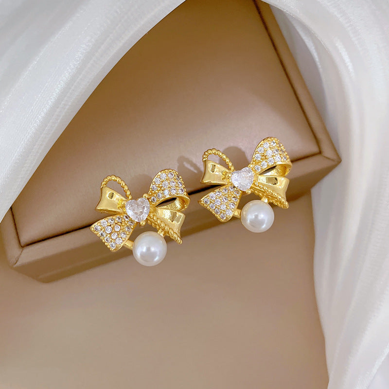 Juego de collar y pendientes de mariposa de acero de titanio de lujo con incrustaciones de diamantes de imitación para mujer, joyería elegante de noche inspirada en perlas