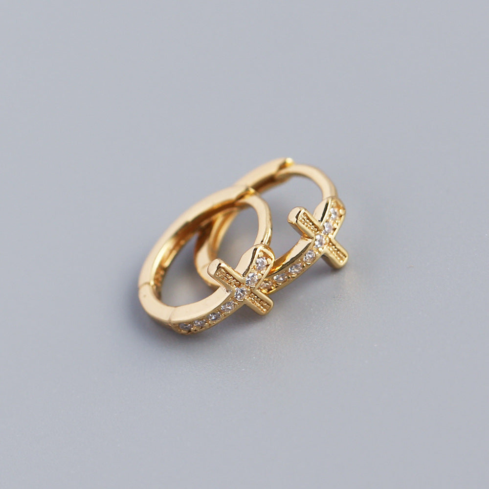 Orecchini a Cerchio da Donna con Croce in Argento Sterling 925 e Zirconi Cubici Incastonati