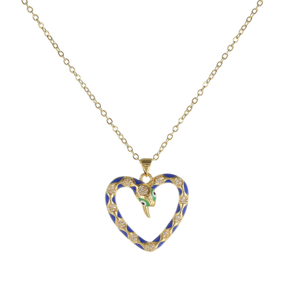 Luxury Elegant Snake Geometric Brass Drip Oil Cubic Zirconia Pendant Necklace Cable Chain for Women
